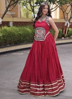 rayon Work Lehenga Choli with Gamthi Mirror Work & Patti Lace Full Stitched Wedding Wear Lehenga Set - free size 1