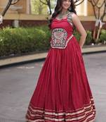 rayon Work Lehenga Choli with Gamthi Mirror Work & Patti Lace Full Stitched Wedding Wear Lehenga Set - free size