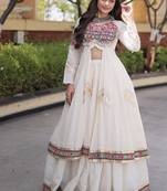 Kora Cotton Gamthi Gota Patti Mirror Work Lehenga Choli with Full Sleeves Shrug For Women - free size
