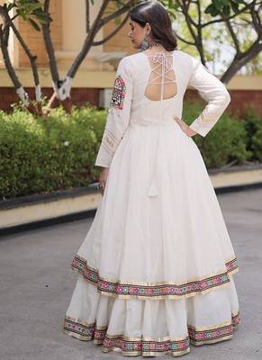 Kora Cotton Gamthi Gota Patti Mirror Work Lehenga Choli with Full Sleeves Shrug For Women - free size 2