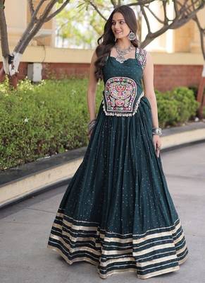rayon Work Lehenga Choli with Gamthi Mirror Work & Patti Lace Full Stitched Wedding Wear Lehenga Set - free size 1