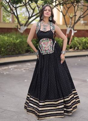 Reyon Mukesh Work Lehenga Choli with Gamthi Mirror Work & Patti Lace Full Stitched  Wedding Wear Lehenga Set 1