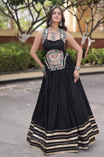 Reyon Mukesh Work Lehenga Choli with Gamthi Mirror Work & Patti Lace Full Stitched  Wedding Wear Lehenga Set