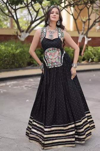 Reyon Mukesh Work Lehenga Choli with Gamthi Mirror Work & Patti Lace Full Stitched  Wedding Wear Lehenga Set