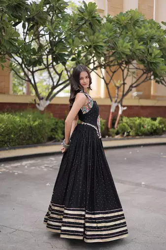 Reyon Mukesh Work Lehenga Choli with Gamthi Mirror Work & Patti Lace Full Stitched  Wedding Wear Lehenga Set