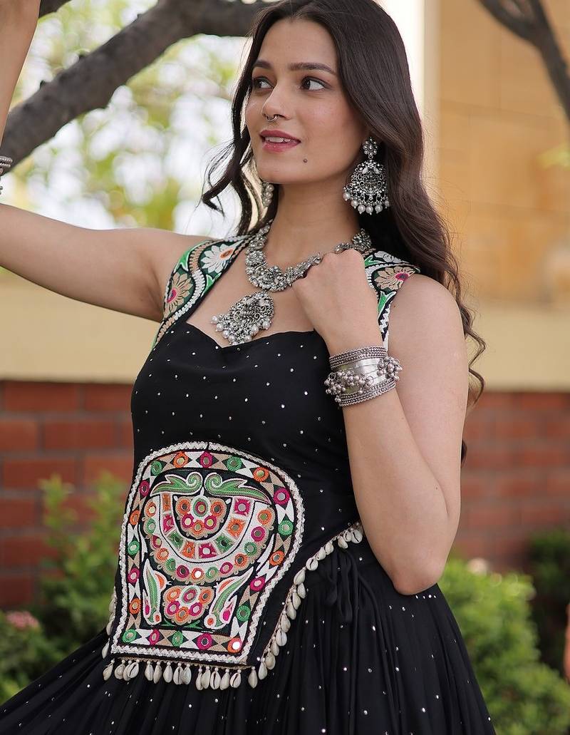 Reyon Mukesh Work Lehenga Choli with Gamthi Mirror Work & Patti Lace Full Stitched  Wedding Wear Lehenga Set