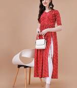RED BANDHANI FOLI PRINT DESIGN WORK WITH RAYON FABRIC KURTI 