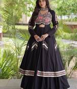 Kora Cotton Gamthi Gota Patti Mirror Work Lehenga Choli with Full Sleeves Shrug For Women - free size