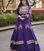 Kora Cotton Gamthi Gota Patti Mirror Work Lehenga Choli with Full Sleeves Shrug For Women - free size