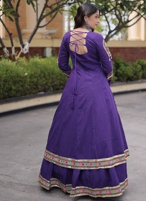 Kora Cotton Gamthi Gota Patti Mirror Work Lehenga Choli with Full Sleeves Shrug For Women - free size 2