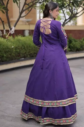 Kora Cotton Gamthi Gota Patti Mirror Work Lehenga Choli with Full Sleeves Shrug For Women - free size