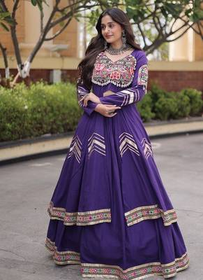 Kora Cotton Gamthi Gota Patti Mirror Work Lehenga Choli with Full Sleeves Shrug For Women - free size 3