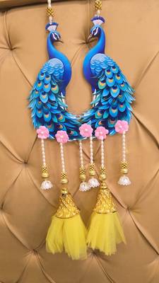 decorative mdf peacock latkan hanging home decorhanging for pooja decor & all festival decor (pack of 2) 1