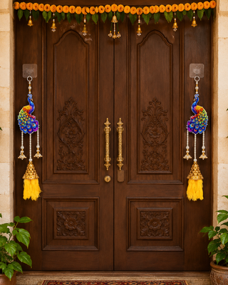 decorative mdf peacock latkan hanging home decorhanging for pooja decor & all festival decor (pack of 2) 3
