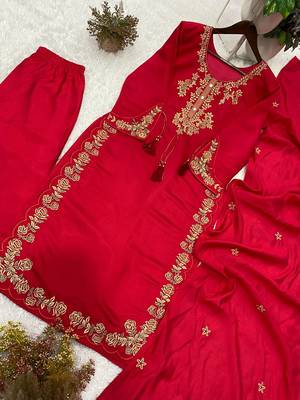 rani pink color embroidery work silk blend  salwar suit 2