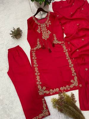 rani pink color embroidery work silk blend  salwar suit 5
