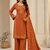 orange color embroidery work silk blend  salwar suit