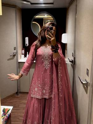 Pink Color Seqence And Embroidery Work Silk Blend Salwar Suit 1