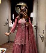 Pink Color Seqence And Embroidery Work Silk Blend Salwar Suit