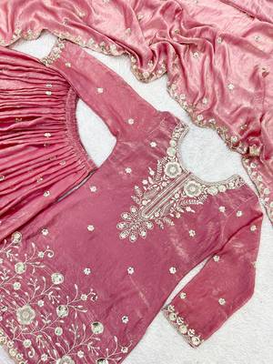 Pink Color Seqence And Embroidery Work Silk Blend Salwar Suit 3