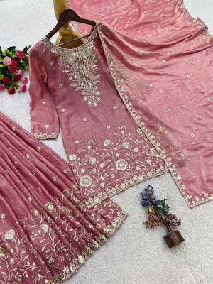 Pink Color Seqence And Embroidery Work Silk Blend Salwar Suit 4