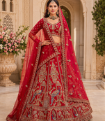 red color Khatali handwork Sequince and Multi Thread and Sequince work silk blend Lehenga Choli set