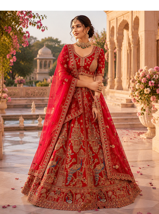 red color Khatali handwork Sequince and Multi Thread and Sequince work silk blend Lehenga Choli set 2