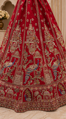 red color Khatali handwork Sequince and Multi Thread and Sequince work silk blend Lehenga Choli set 4