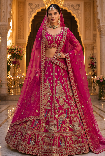 rani pink color handwork and Multi Thread and Sequince work silk blend Lehenga Choli set