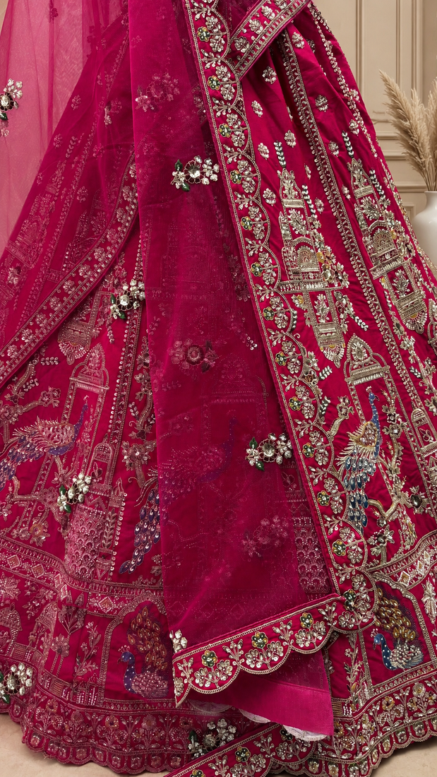 rani pink color handwork and Multi Thread and Sequince work silk blend Lehenga Choli set