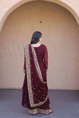 Maroon georgette readymade anarkali suit with embroidery & sequence work 4