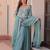 Sky georgette readymade anarkali suit with embroidery & beads work
