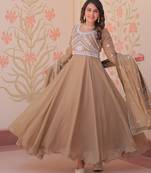 Beige georgette readymade anarkali suit with embroidery & beads work