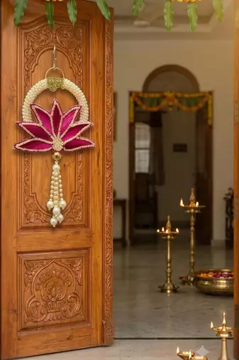 Decorative Shubh Labh Lotus Patch Latkan Hanging | Wall Hanging for Enhance Decor (Pack of 2)