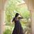 Black cotton readymade navratri anarakali suit with mirror & thread work