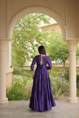 Purple cotton readymade navratri anarakali suit with mirror & thread work 4