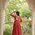 Orange cotton readymade navratri anarakali suit with mirror & thread work