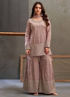 Lavender viscose readymade suit with embroidery work 1