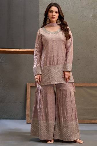 Lavender viscose readymade suit with embroidery work