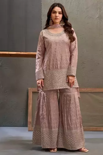 Lavender viscose readymade suit with embroidery work