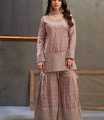 Lavender viscose readymade suit with embroidery work