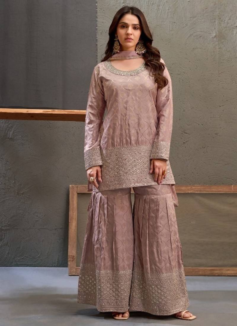 Lavender viscose readymade suit with embroidery work
