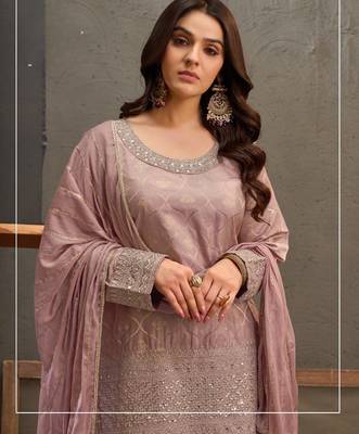 Lavender viscose readymade suit with embroidery work 2