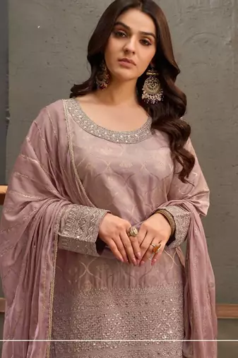 Lavender viscose readymade suit with embroidery work