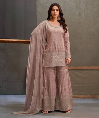 Lavender viscose readymade suit with embroidery work 3