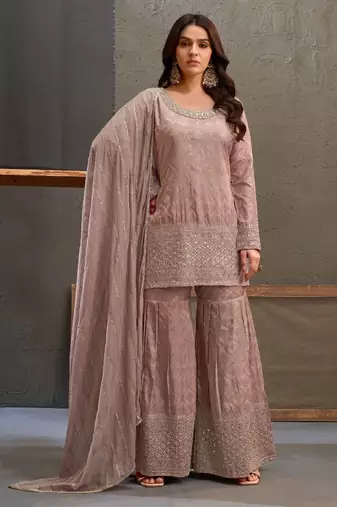 Lavender viscose readymade suit with embroidery work
