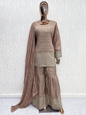 Lavender viscose readymade suit with embroidery work 4