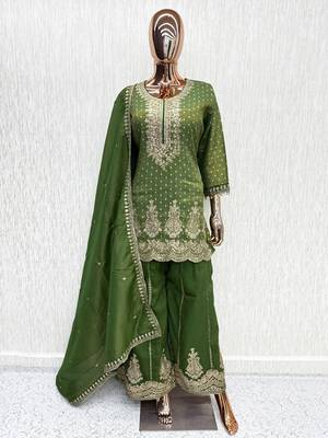 D green viscose readymade suit with embroidery work 4