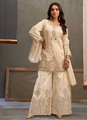 White viscose readymade suit with embroidery work 1