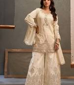 White viscose readymade suit with embroidery work